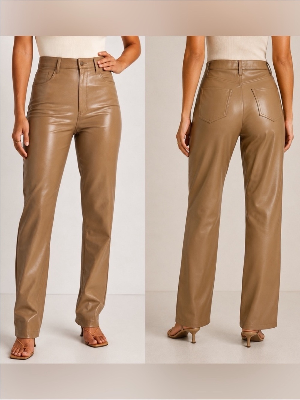 Abercrombie & Fitch Camel The 90s Straight Ultra High Rise Faux Leather Pants
